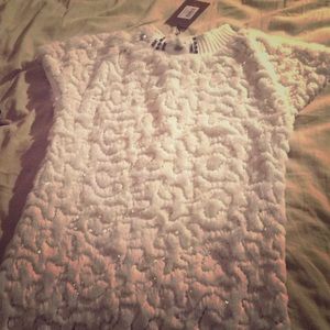 Roberto Cavalli Cream Mini-Dress with Gold Sequins